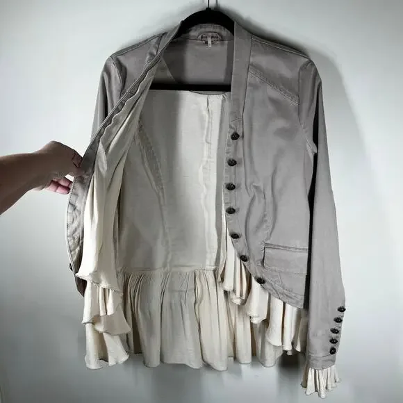 Free People Ruffles Romance Jacket Natural Blazer Womens Sz Medium Cool Buttons - Picture 7 of 16